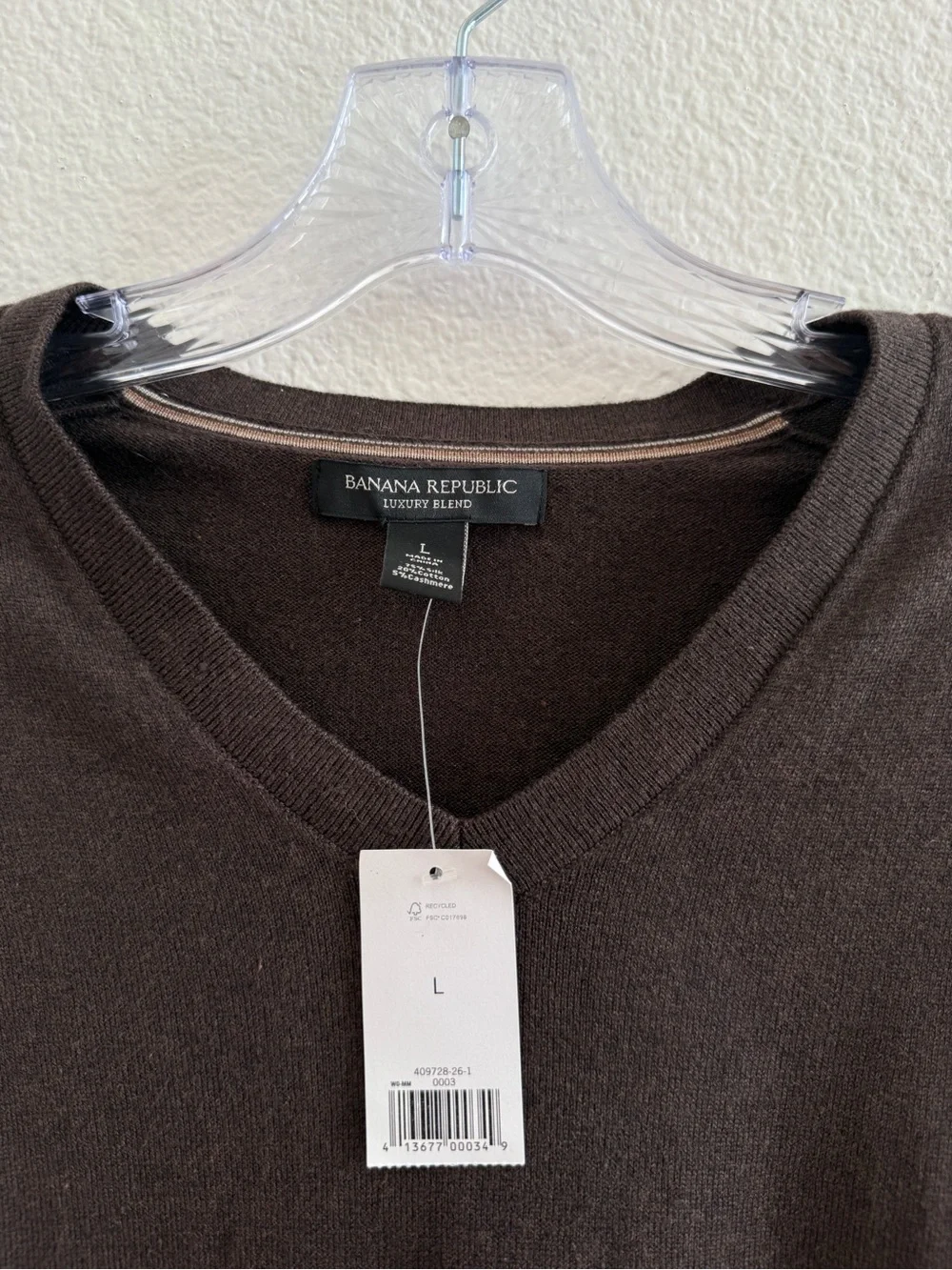 Banana Republic Men’s Brown Silk, Cotton & Cashmere Luxury Blend V-Neck Sweater